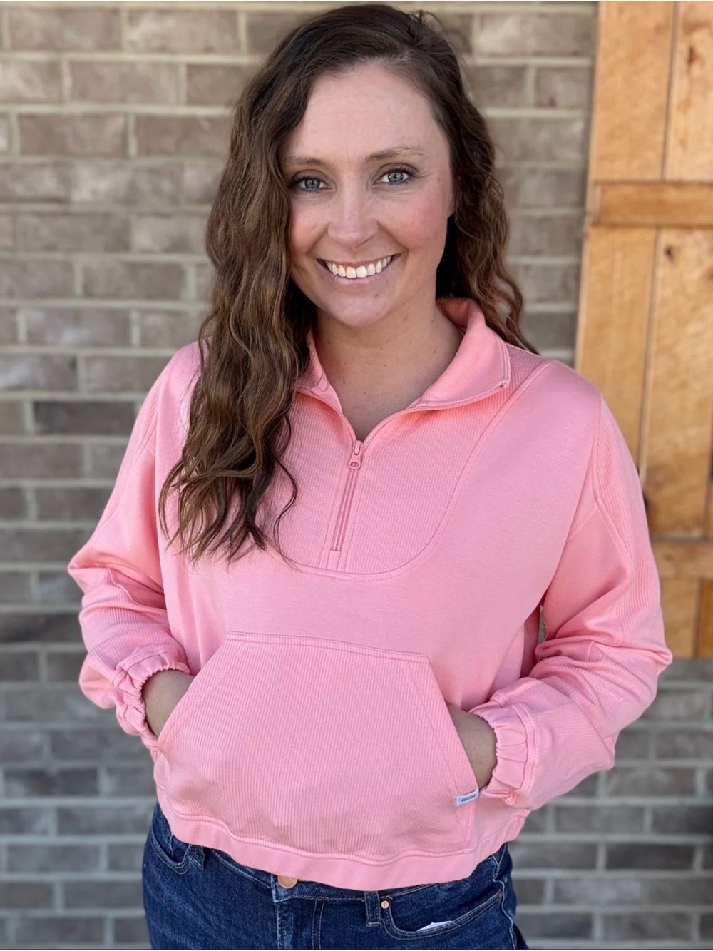 Simply Southern Coral Pink Half-Zip Pullover Sweatshirt
